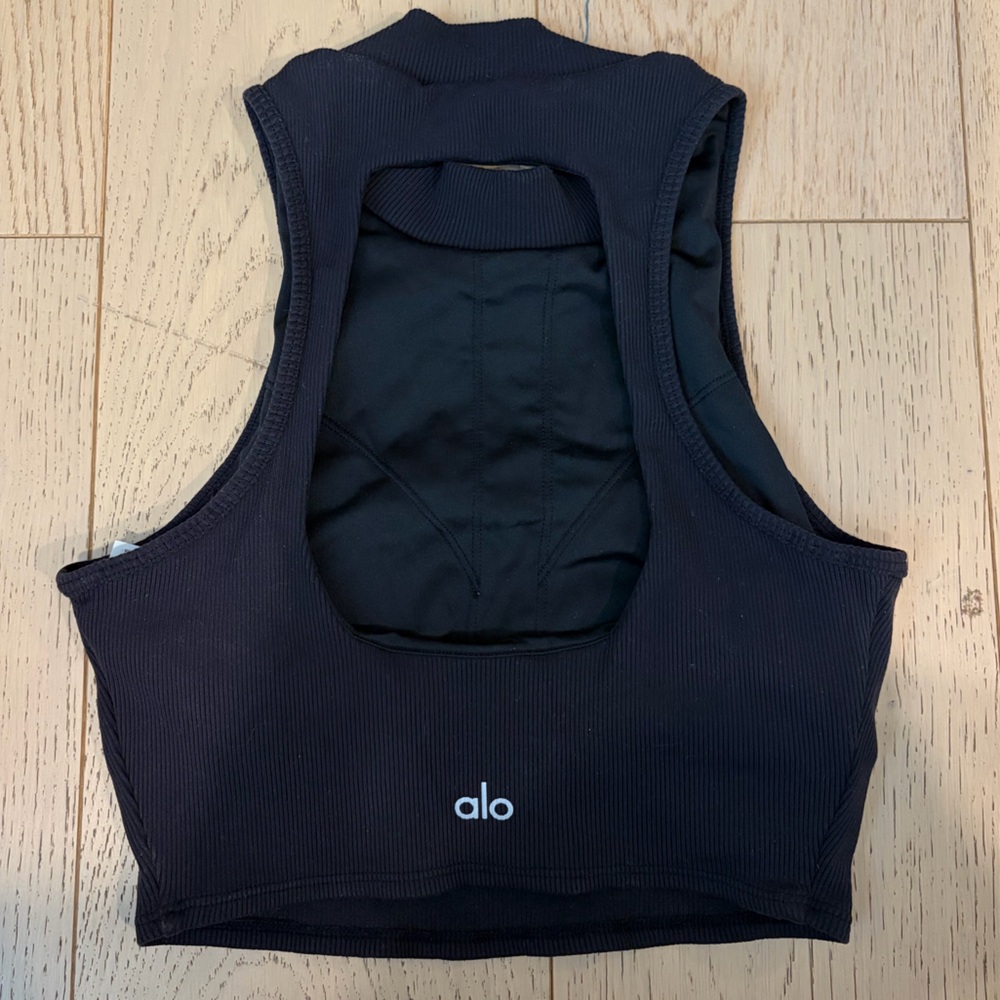 ALO Yoga Black Ribbed Racerback Sports Bra